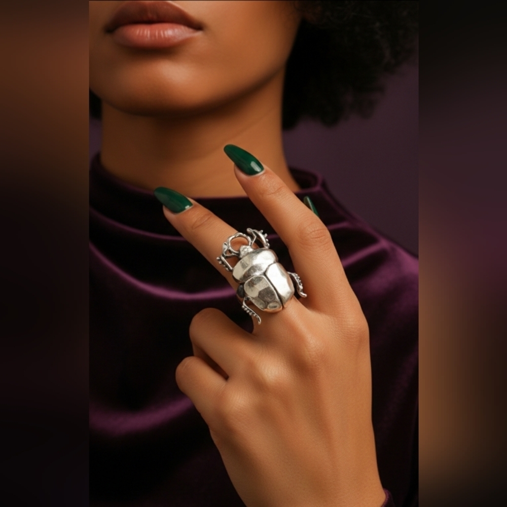 Silver Beetle Statement Ring